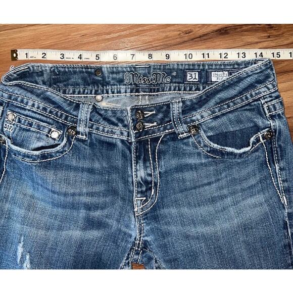 Vintage Low Rise Boot Cut Miss Me Jeans Size 31 #JP4009-2 Embellished Pockets - Picture 7 of 12